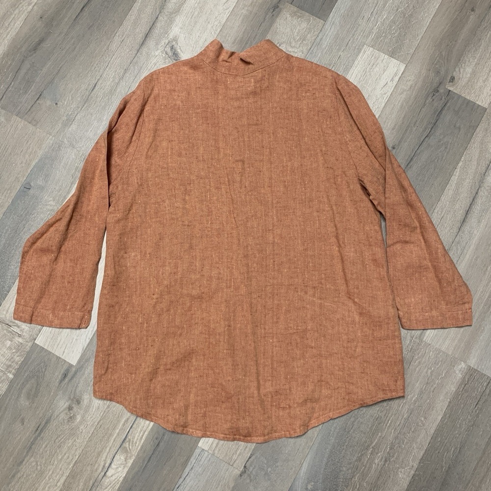 Flax Shirt Women's Orange 100% Linen Button Tunic Minimalist Lagenlook - Size M - Picture 2 of 16